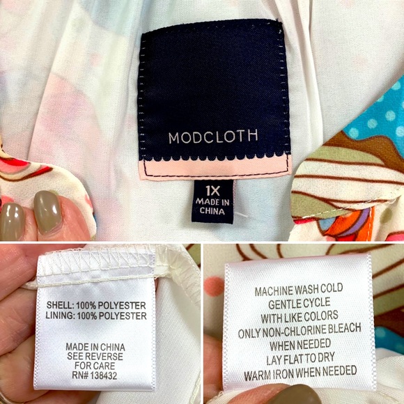 NWT Modcloth Candyland Chiffon Ruffled Hem Dress Sleeves Tie Waist Pink Blue 1X - Picture 12 of 14